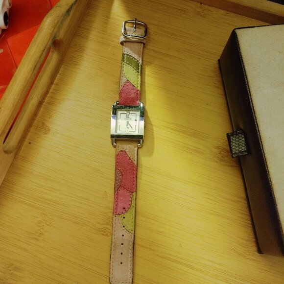 Coach Watch 0221 Swiss Quartz Stainless Square Face Watch Multicolor Leather - Picture 7 of 16